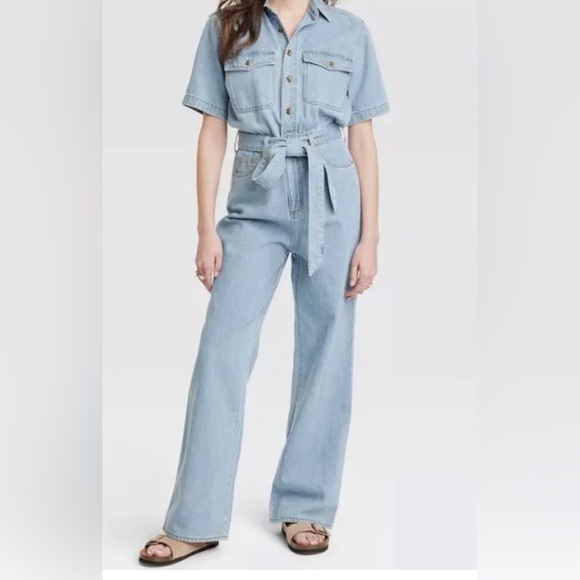 Women's Denim Cargo Jumpsuit - Universal Thread™ Medium Wash, wide legs - Picture 13 of 14